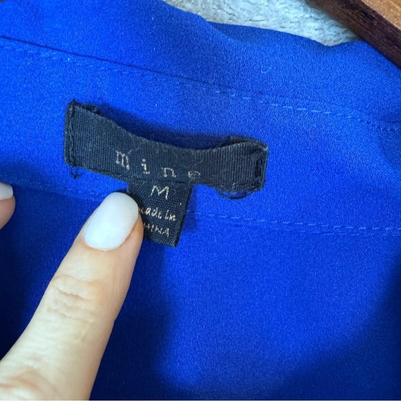 Mine Royal Blue Sheer Button-Down Women's Blouse - Picture 2 of 11